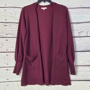 Maurices Women’s Open Front Cardigan Small Burgundy Long Sleeve Pockets Lightwei